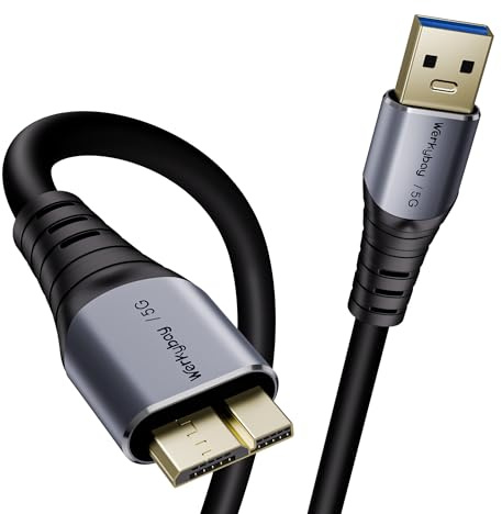 Werkybay USB 3.0 Micro B-kabel 3 m, 5 Gbit/s extern hårddisk datakabel, USB A-kontakt till Micro B-kontakt laddningskabel kompatibel med WD, Seagate, Toshiba hårddisk, Galaxy S5, Note 3 etc.