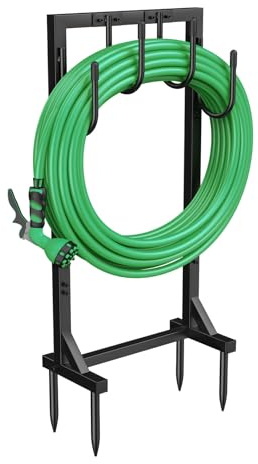 iRhodesy Soporte para manguera de Jardin de 109,5 cm, Carrete Metálico Mejorado con Capacidad para una Manguera de 45 metros y 4 Ganchos Grandes, Soporte de Manguera para el Jardín y el Césped