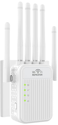 Amplificador Señal WiFi 5G / 2.4G Repetidor WiFi Largo Alcance, WiFi Extender con 6 Antenas de Alta Ganancia,2 Puerto LAN,Extensor de WiFi para casa y Oficina, Fácil de Instalar