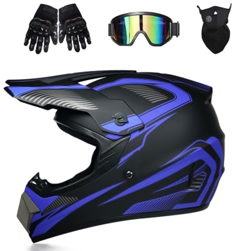 Motocrosshjälm för ungdomar, DOT-certifierad MTB-hjälm i hel ansikte | , terrängcykelhjälm för terrängcykel med maskglasögonhandskar