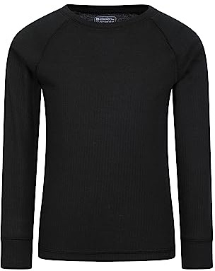 Mountain Warehouse Talus Kids Base Layer Top - Breathable & Lightweight, Moisture Wicking, Boys & Girls - Autumn, Winter, Travel Black (02) Kids Size 7-8 Years