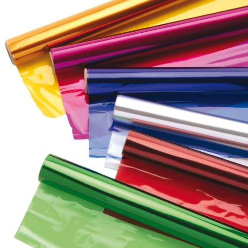 Baker Ross EX541 Super Six Cellophane Film Rolls - Pack of 6 Rolls, 4.5m x 50cm, 6 Assorted Colours, Gift Wrap, Hamper Wrapping