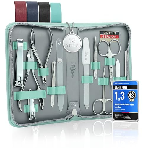 Solingen Set per Manicure Professionale – Include Pinza, Lima in Vetro e 12 Pezzi di qualità. Custodia in Pelle, strumenti Made in Germany, perfetti per Unghie curate. Elegante e pratico