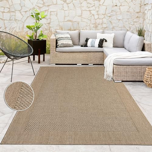 Paco Home Tappeto Per Esterno Terrazzo Balcone Tappeto Cucina Bordura Sisal Monocolore Beige, Dimensione:160x230 cm