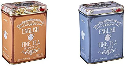 New English Teas Floral Tea Tin containing 125g Loose-Leaf English Breakfast Tea & Floral Tea Tin containing 125g loose-leaf Earl Grey tea