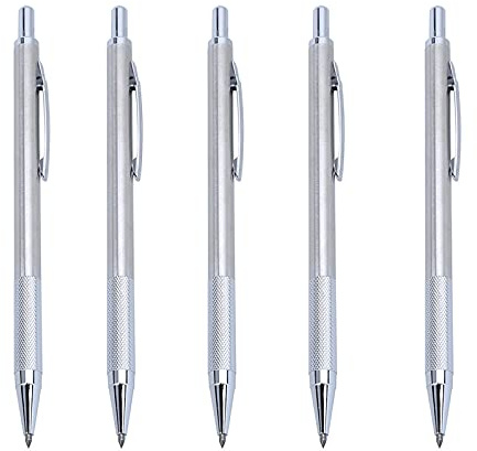 5PCS Tungsten Carbide Tip Scriber, Metal Scribe Pen Tool, Engraving Etching Curve Pen Tools with Clip for Draft Drawing, Carpenter, Crafting, Metal Sheet, Ceramics-Silver