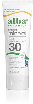 Alba Botanica Sunscreen for Face, Fragrance-Free Sheer Mineral Face Sunscreen Lotion, Broad Spectrum SPF 30, Water Resistant and Biodegradable, 2 fl. oz. Bottle (Packaging May Vary)