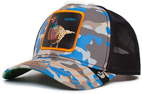 Goorin Bros., The Farm Kablamo, Cappellino trucker unisex, regolabile, collezione a tema mimetico, colore blu (Luck Stays Down), taglia unica, Taglia unica