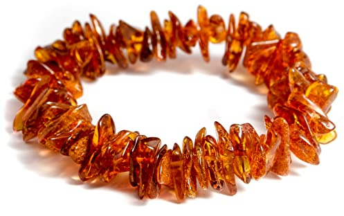 Generisch Bracciale unisex per adulti, in ambra baltica, gioiello fatto a mano, misura polso 15-19 cm, Medio, Gomma, Ambra
