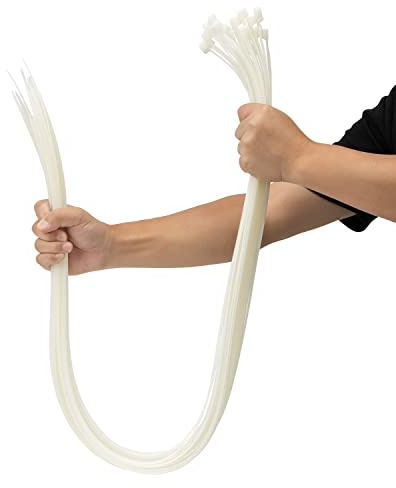 XINGO Pack of 25 Long Cable Ties, White, 1200 mm x 9 mm Wide, 80 kg Tensile Strength, UV Resistant, Large Set for Cable Management