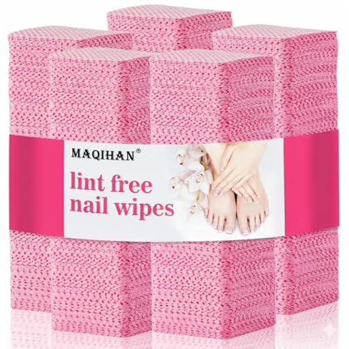 MAQIHAN 1200 Lint Free Nail Wipes - Pink Acetone Nail Polish Remover Wipes Lint Free Nail Wipes Pads Gel Nails No Lint Nail Glue Wipes Eyelash Extensions Toallitas Para Uñas Sin Pelusa Nail Supplies