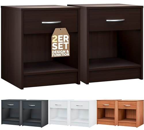 Casaria® Nachttisch Wenge 2er Set mit Schublade 50 cm Komforthöhe Boxspringbett Ablage Schlafzimmer Schrank Nachtkästchen Nachtkommode Holz 50x40x35cm