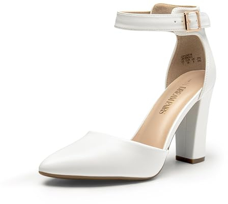 DREAM PAIRS Escarpins habillés à talons hauts pour femmes, Blanc/similicuir, 36 EU