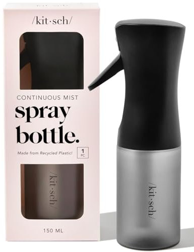 Kitsch Flacone spray continuo per capelli – Nebulizzatore d'acqua a nebbia fine – Flacone spray per capelli riciclato – Flaconi spray per pulizia, styling, piante e altro – Nero, 150 ml
