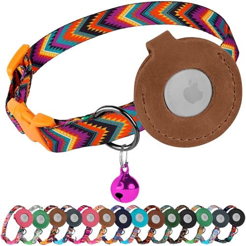 Airtag Katzenhalsband mit Glöckchen, nicht abreißbar, weiches Haustierhalsband mit Leder-Airtag-Halter, verstellbares GPS-Anti-Verlust-Halsband für Mädchen, Jungen, Katzen, Kätzchen, Welpen, leicht