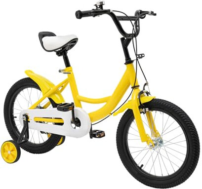 DAOHHFO Vélo pour enfants de 16 pouces avec roues stabilisatrices - Vélo pour enfants âgés de 5, 6, 7 et 8 ans - Hauteur réglable - Pour garçons et filles (jaune)