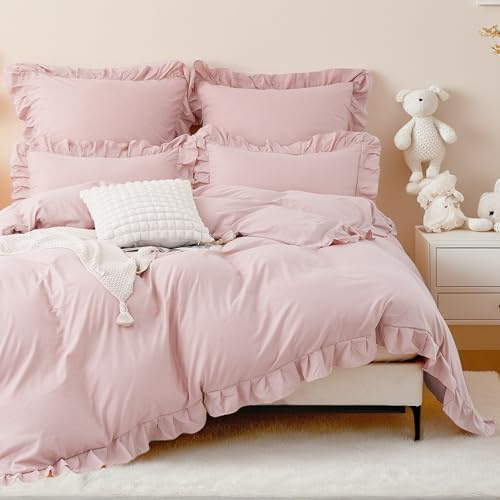 TOCOMOA Volang, sängkläder 135 x 200, 4 delar, för flickor, estetiska sängklädesset, mikrofiber, Öko-Tex certifierat, mjukt rosa påslakan med dragkedja, örngott 80 x 80 cm