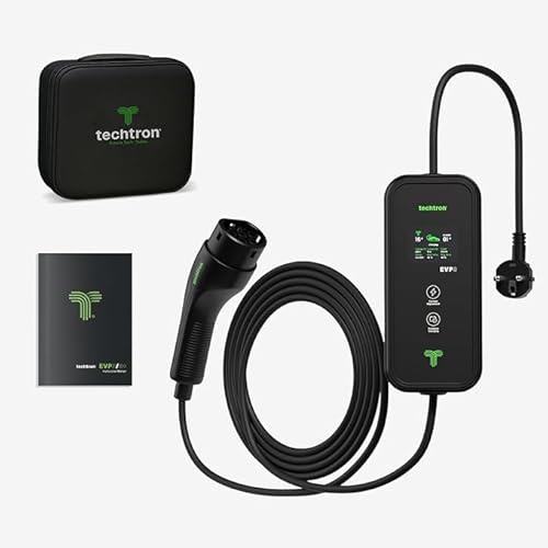 Portable EV Charger - 3.2kW Level 2, Type 2, UK 3-Pin Plug, 2.4” LCD, IP67, Adjustable Current (6A/8A/10A/13A), 7.5m Cable - techtron EVP3