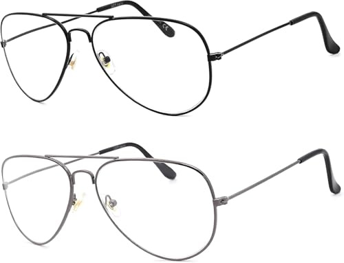 NEW VISION Lunettes 2 PACK, Lunettes Loupe, Lunettes De Lecture, Style Pilote Monture Métal Rétro, Lunette De Lecture Homme Femme, NV8132 (NIOR+GRIS, 1.5, Diottria)