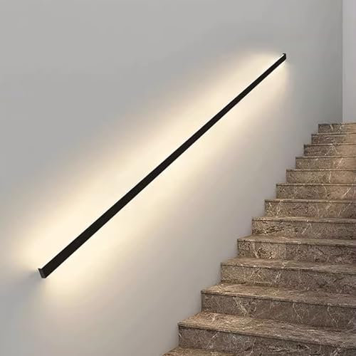 LED Lighted Staircase Handrail (Human Body Sensing), Wall-Mounted Indoor Stair Handrails, Handrail Railings + 4000K LED Light, for Outdoor Stairs Porch Entrance,2M