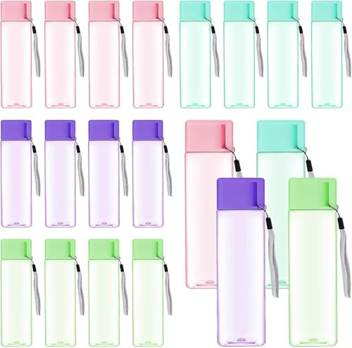 20 Pcs Plastic Water Bottle Bulk, 500 ml Sports Water Bottles Rectangle Reusable Large Water Bottles for Kids Adults School Thanks Gift Gym Outdoor Sport Fitness Travel