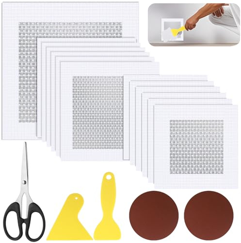 Celepoir 13 Pezzi Riparazione di Fori nel Muro Set, 2/4/6 Inch Riparazione di Patch Autoadesive, con 2 Carta Vetrata & 2 Coltelli da Stucco, Kit di Ripara a Parete, per Ripara Buchi e Crepe Muro