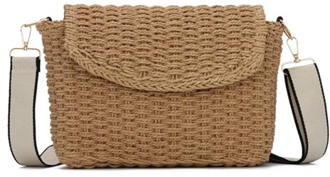 EVEOUT Bolso Bandolera Ratán para Mujer Verano Boho Chic Bolsos Cesta de Paja Tejido con Correa para Playa Vacaciones