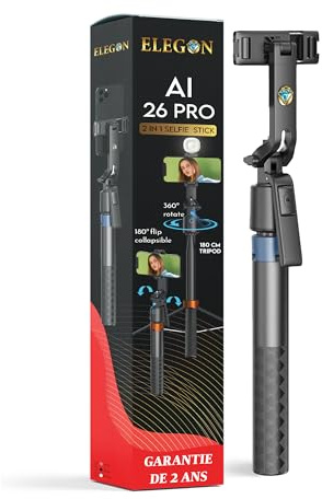 ELEGON AI 26 Pro 180 cm – Smartphone-stativ med Trådlös Fjärrkontroll, Automatisk Ansikts- & Gestspårning, 4-i-1 Telefonstativ för iPhone, Kamera och Projektor