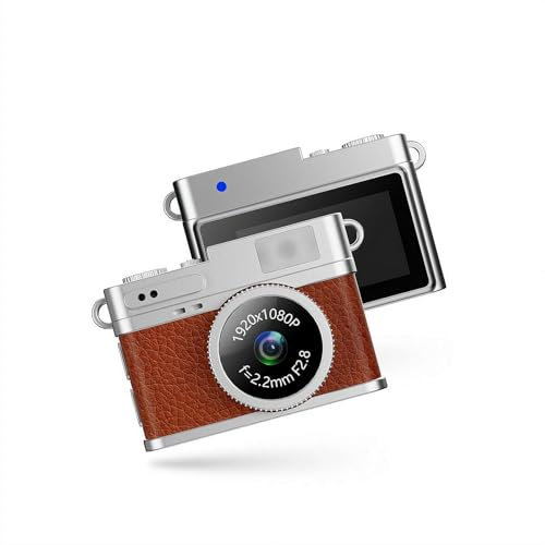 Mini cámara con llavero, cámara retro de nostalgia pequeña de 1080p, pequeñas cámaras portátiles pequeñas, microvideocámara portátil para fotos, vídeos, viajes, grabación de estudio (marrón)