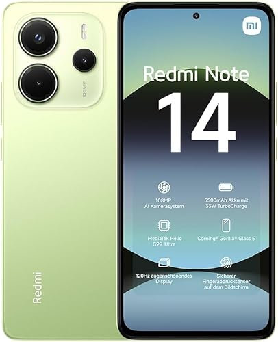 XIAOMI Redmi Note 14 4G Smartphone, 6GB+128GB, Lime Green, 108MP AI Camera System, 5500mAh Battery, 120Hz Eye-care Display, AI Features (No Charger Included), 2 Year Warranty