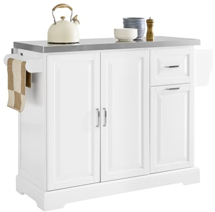 SoBuy Isola Cucina su Ruote con Piano di Lavoro Estendibile, Mobiletto Salvaspazio, Carrello da Cucina con Ruote, con Due Cassetti e Ripiano Regolabile 130 x 46/71 x 91cm Bianco FKW128-ST