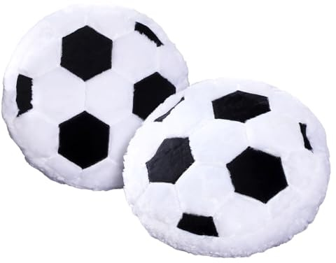 ZenithAura 2 Piezas Almohadas de Fútbol Suaves y Peludas, Cojín de Sofá, Almohada Decorativa Temática Deportiva Redonda, Regalo para Habitación Juvenil de Niños