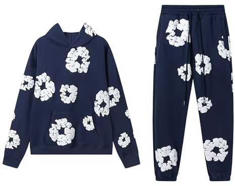 Chándal para niños, conjunto holgado de flores, traje deportivo de manga larga con estampado de flores, traje de ocio, ropa deportiva, sudadera con capucha y pantalones de chándal unisex para niños y