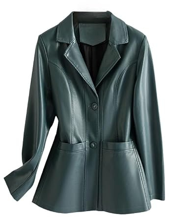 Blazer in Vera Pelle Morbida da Donna Classico Design Casual A 2 Bottoni Stile Completo Giacca in Vera Pelle di Agnello con Tasche Autunno Primavera Inverno Capospalla alla Moda Blu M