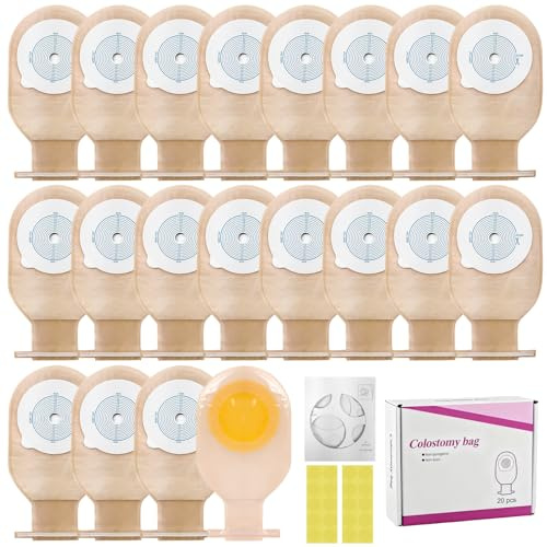 20 poches de colostomie, poches de stomie monoblocs vidables pour colostomie, soins de stomie, poches de colostomie, prédécoupées à la taille souhaitée (20-65 mm).