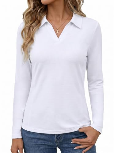 PINSPARK Polo Deportivo Mujer UPF 50+ Secado Rápido Transpirable Blanco S
