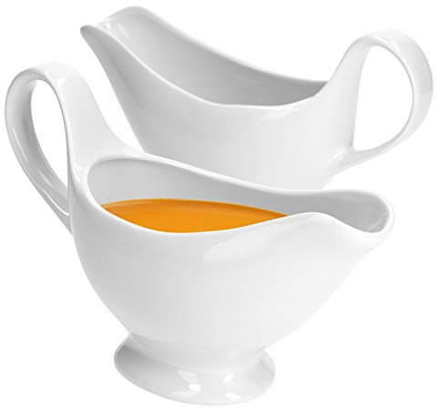MamboCat 2er Set Sauciere Porzellan weiß 220ml I Sossenkanne I Klassische Saucen Behälter I Porzellankännchen für Bratensaft Käsedip & Salatdressing I Soßen Schale I Gastronomiebedarf Soßiere