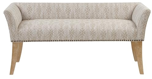 Madison Park Accent Bench for Living Room, Upholstered with Nailhead Trim, & Padded Seat Entryway Bench Small, End of Bed Bench with Back, 49.5 W x 19.25 D x 23 H, Taupe Multi