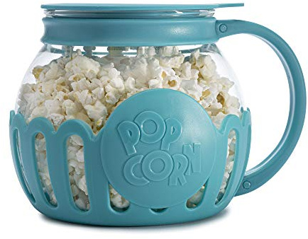 Ecolution Patented Micro-Pop Microwave Popcorn Popper, Temperature Safe Borosilicate Glass, Teal
