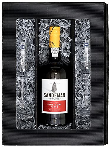 Set cadeau : Porto Sandeman Ruby (0,75 l) avec 2 verres à porto