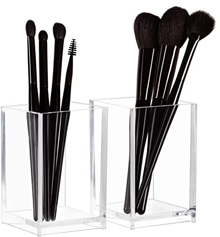 Boxalls Clear Makeup Brush Holders Organizers - 2 Pack, Acrylic Cosmetic Brush Eyeliner Storage for Dresser and Countertop, Desktop Pen Pencil Cup Pot for Office
