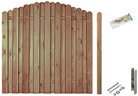 Sichtschutz-Zaun Bochum Bogen | Erweiterungsset mit Montagematerial & 1 Stk. Gartenzaun 180x180 cm seitlich abfallend auf 160cm & 1 Pfosten 9x9x190 cm | ca. 1,89 lfdm. | Zaunelemente