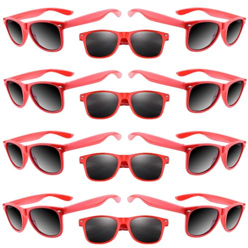 ASTARON 12 Stück Party Sonnenbrille Rot, Neon Sonnenbrille Vintage Sonnenbrillen Set Retro Lustige Party Brille für Strand Hochzeit Party Pool Party Supplies