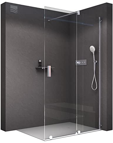 BERNSTEIN Walk In Dusche mit Schiebetür 140cm NT101 Klarglas 8mm ESG Sicherheitsglas Nano Beschichtung Duschabtrennung Duschwand Duschtrennwand Echtglas-Dusche