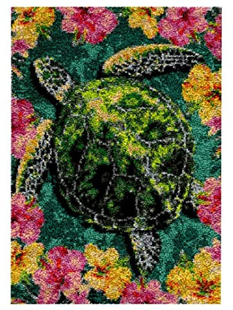 ROCKY&CHAO Myriad Choices Latch Hook Kits, DIY Latch Hook Rug Kit, Cross Stitch Rug Making Kit, Carpet Making Crochet Kits Embroidery Kits Needlework Crafts for Home Decor, 50X38CM, Green Turtle