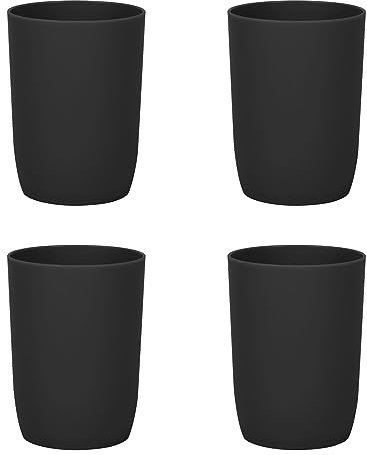 Topsky Lot de 4 gobelets plastique, gobelet a dent, lavables lave-vaisselle pour, tasse à eau réutilisable pour voyage, camping (Noir, 280 ml)