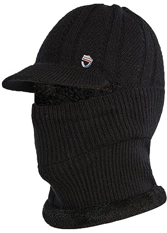 Pasamontañas Invierno Mujer Hombres Térmico Polar Balaclava Sombrero Gorro de Punto Elástico con Calentador de Cuello con Forro de Vellón Cálido Pasamontañas para Ciclista,Negro