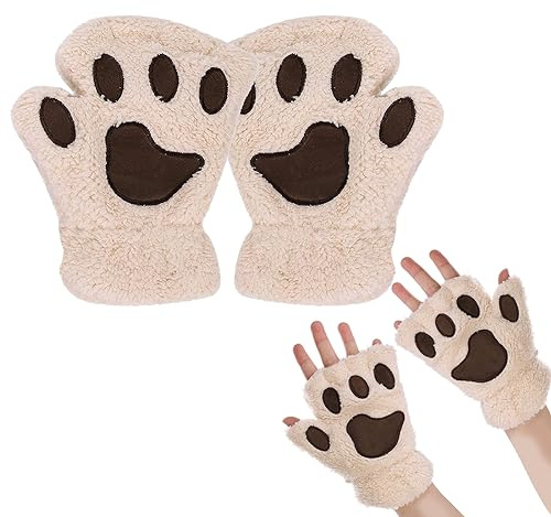 EQLEF Fingerlösa handskar, dam, katttassar, handskar, katttass, fina halvhandskar, varma vinterhandskar, klor, handskar, cosplay för kvinnor, lady och tonårsflickor