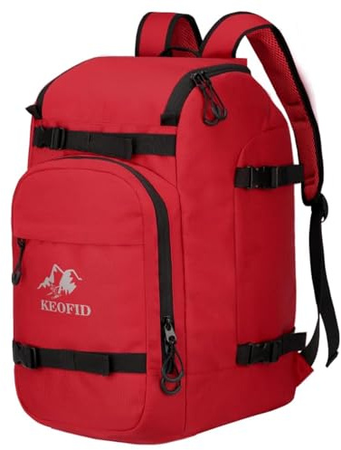 KEOFID Borsa per scarponi da sci per uomini e donne, zaino da viaggio da sci e snowboard da 50 l, borsa impermeabile per occhiali, guanti, snowboard, casco da sci e accessori (rosso)