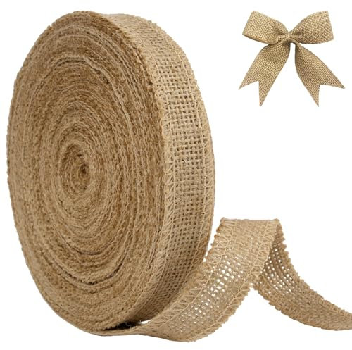 AWCIGG Juteband 2 cm Breit, 20 Meters Vintage Geschenkband, Sackleinen Dekoband für Handwerk, Floristen, Weihnachten Geburtstag, Geschenkverpackung, Tauf & Hochzeitdeko